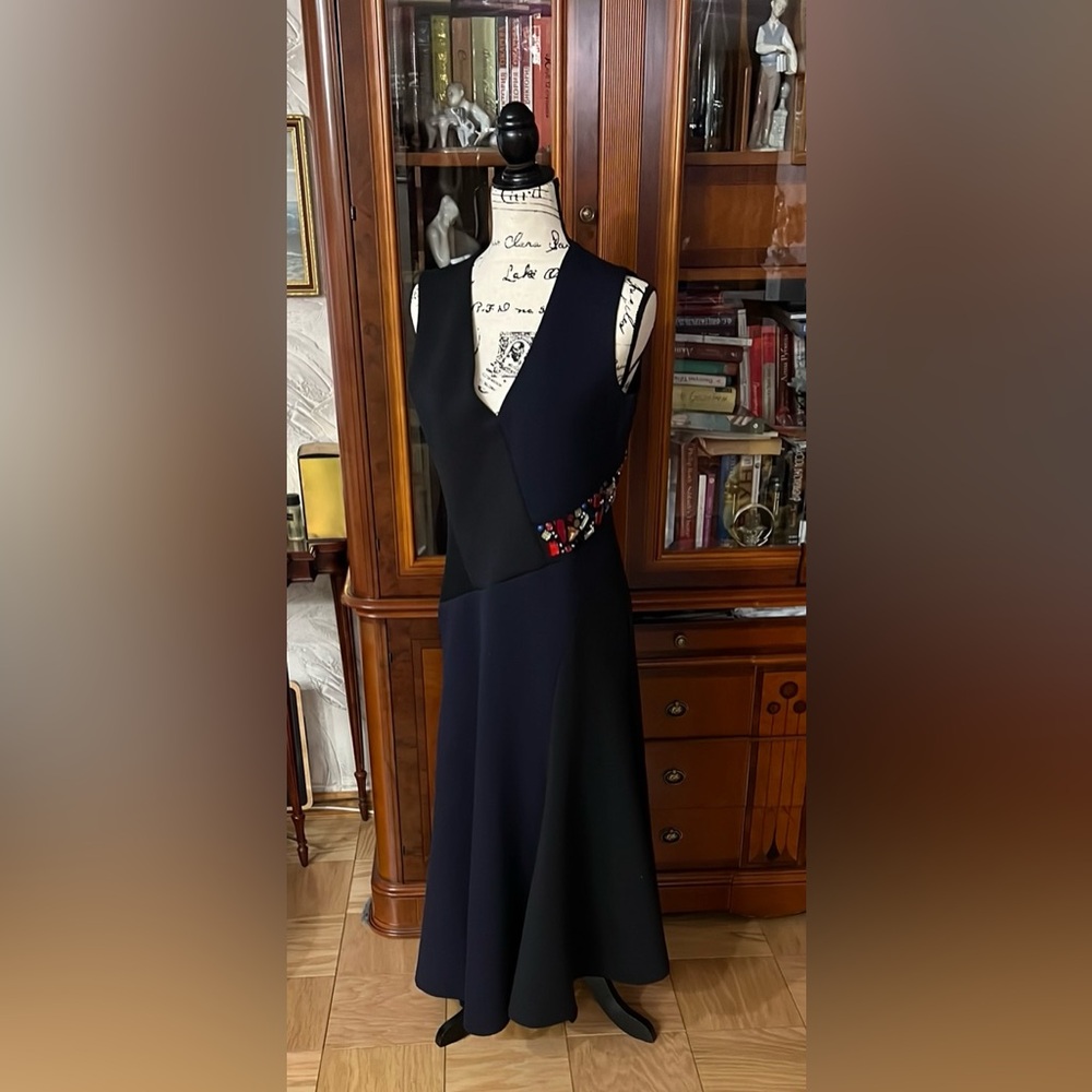 French Navy Dress with Colorful Gems . Sz Large